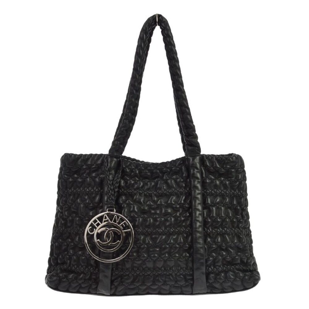 Chanel Hidden Chain Wrinkled Lambskin Black Leather Tote Bag Bag